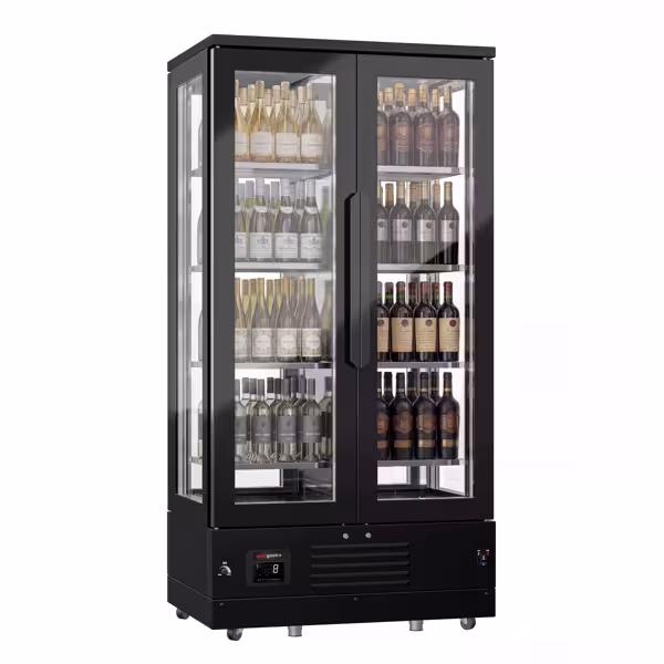 Panorama-Wijnklimaatkast / Kaasvitrine PREMIUM - RVS - 1 klimaatzone - 450l - max. 128 flessen