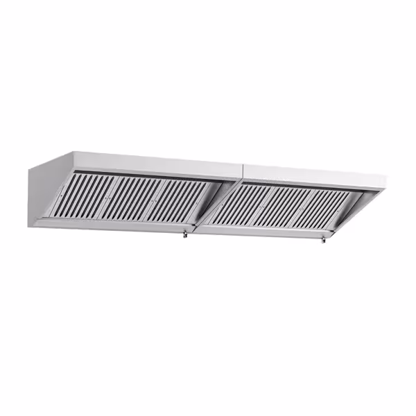 Wandafzuigkap RVS - 900mm diep - 2800mm - zonder motor - met 6 labyrintfilters en verlichting - snelheidsregelaar vereist (extern) - 3000m³/u
