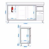 Barkoeledag PREMIUM - 2135x600mm - 570l - met 2 deuren & 2 laden, spatrand & uitklopper voor koffie