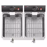 Dubbele elektrische friteuse - 12+12 liter - 6,5 kW - met aftapkraan