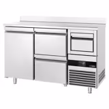 Commercial Back Bar Bottle Cooler PREMIUM - 1580x600x1150mm - with 1 Door & 2 Drawers, upstand & knock box for coffee - Stainless Steel