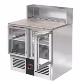 Mesa saladette refrigerada PREMIUM - 903mm - 240L - 2 puertas de cristal - con tapa de acero inoxidable para 5x GN 1/6 & tapa de acero inoxidable - encimera de granito negro