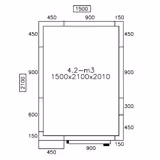 En acier inoxydable Chambre froide négative modulaire - 1500x2100mm - 4,20m³ - incl. Groupe monobloc à cheval, Lamelle pour protection de froid