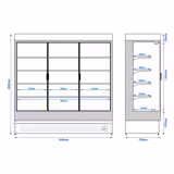 Commercial multideck display fridge - 1940mm - 893L - with 3 hinged glass doors & 4 shelves - Black