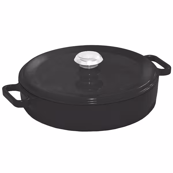 Caçarola em ferro fundido esmaltado - 2,4L - Ø240mm - Altura:60mm - plano - Preto - incl. tampa - compatível com todos os fogões, incluindo indução
