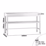 Tavolo da lavoro in acciaio inox PREMIUM - 1400x600mm - con ripiano inferiore & traversi di rinforzo