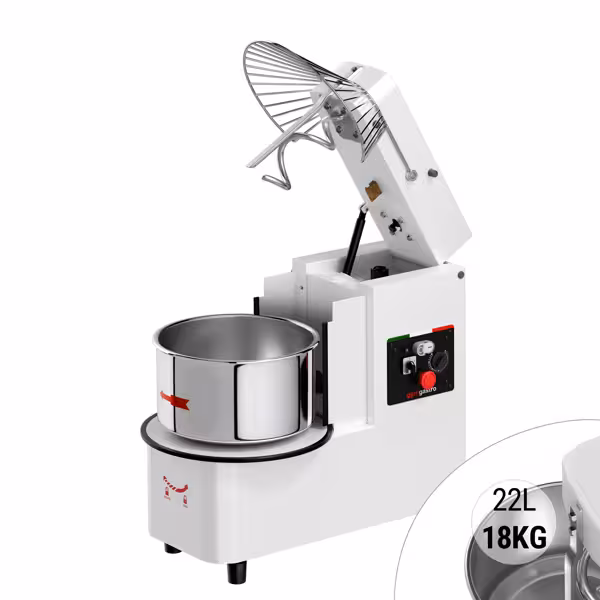 Deegkneedmachine / Spiraalkneder - 22L / 18kg deeg - kantelbare kop & uitneembare kom - met timer - 400V