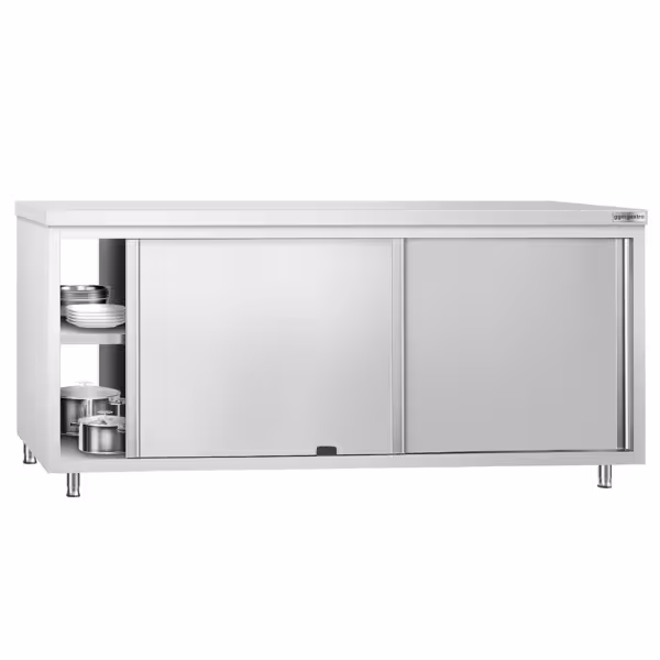 Table armoire en acier inoxydable PREMIUM - 2000x700mm - avec portes coulissantes - passe-plats