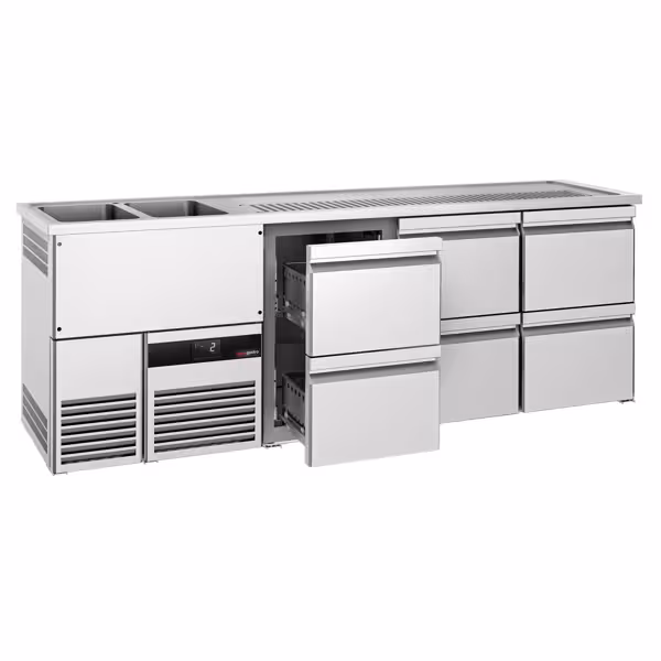 Oluttynnyri kylmäkaappi baaritasolla - oluen laskujärjestelmällä - Hana ei sisälly tuotteeseen PREMIUM - 2500x700 mm - 6 vetolaatikkoa