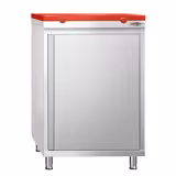 Table armoire en acier inoxydable PREMIUM - 600x600mm - avec portes battantes et étagère basse - pour viande crue - incl. plateau de découpe Rouge PEHD (HACCP)