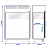 Koelkast RVS PREMIUM PLUS - GN 2/1 - 1385mm - 1240liter - tot +8°C - met 2 glasdeuren - geforceerde koeling, LED‑verlichting, automatische ontdooiing, slot & legroosters