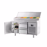 میز یخچالی آماده سازی - 1468*600 میلی متر - یک 8xGN 1/4 درب و دو کشو - ویترین استیل