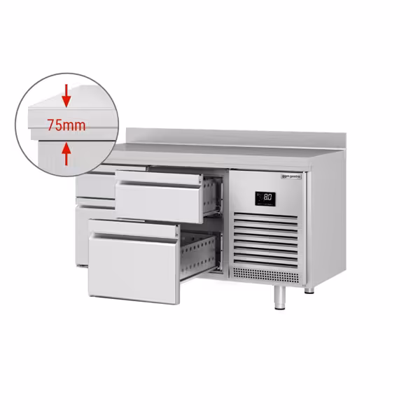 Rashladni pult PREMIUM PLUS - 1468x700 mm - 305 l - Ventilirano hlađenje - s 4 ladica - Podignuti rub