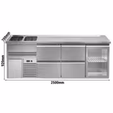 Barowy stół chłodniczy Premium PLUS - 2500x700mm - 1 szklane drzwi & 4 szuflady