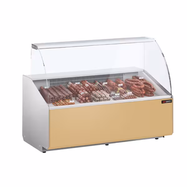 Banco gastronomia professionale - 1568x979mm - 324 L - Vetro dritto - Pannello frontale Beige