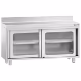 Edelstahl Arbeitsschrank PREMIUM - 1400x600mm - mit Glasschiebetür & Aufkantung