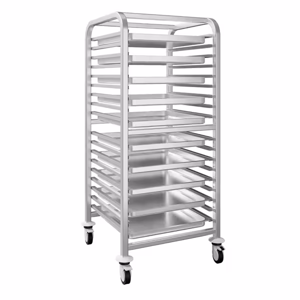 In acciaio inox Carrello portavassoi - per 17 vassoi GN 2/1 - con ruote girevoli (2 con freno)
