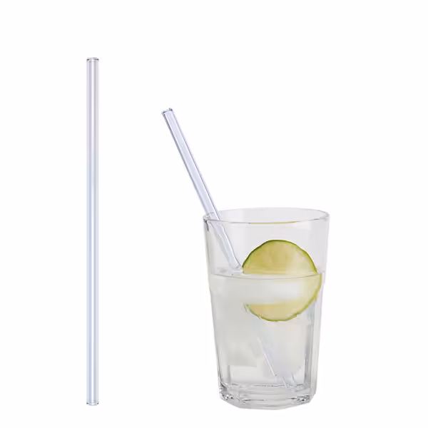 (50 pcs) Glass Drinking Straws - 200mm - ø 10mm - straight - Clear - incl. 1 Nylon cleaning brush