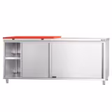 Mesa armario inox PREMIUM - 2000x700mm - con estante intermedio - incl. 1/2 Tabla de corte Rojo