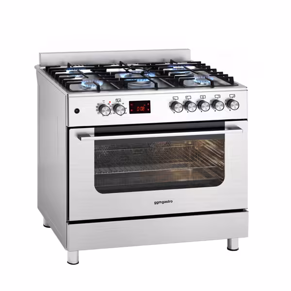 Commercial Gas Cooker – Gas Hob with 5 Burners (13.45 kW) – 900 mm – Electric Oven (3.23 kW)