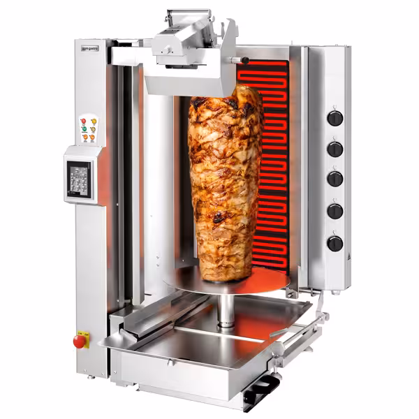 Electric Automatic Doner Kebab Grill - 5 Burner - up to 120kg - 8kW - with Auto‑Slicer - incl. 1 skewer & drip tray