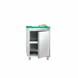 Table armoire en acier inoxydable PREMIUM - 600x700mm - avec portes battantes - pour fruits et légumes - incl. plateau de découpe Vert PEHD (HACCP)