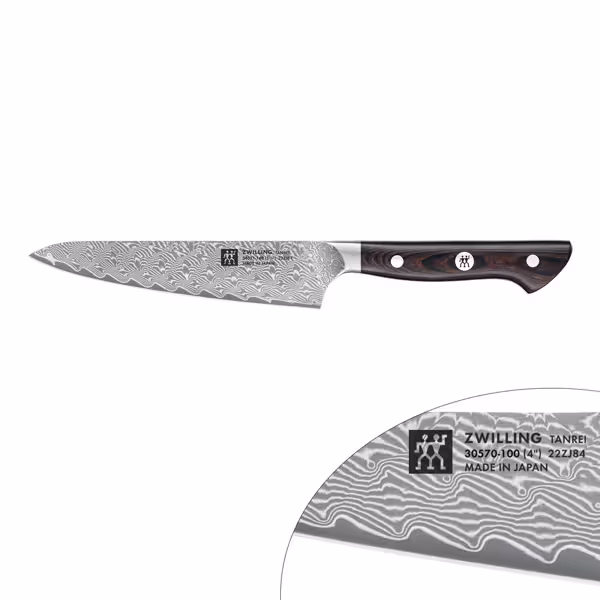 ZWILLING | Tanrei Compact Chef's Knife 140 mm – Plain Edge - Damascus 101-Layer - Brown Micarta Handle