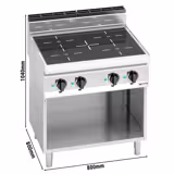 موقد تحريضي LORENZO 700 - 800x714mm - 14 kW - 4 مناطق طهي - خزانة قاعدة مفتوحة