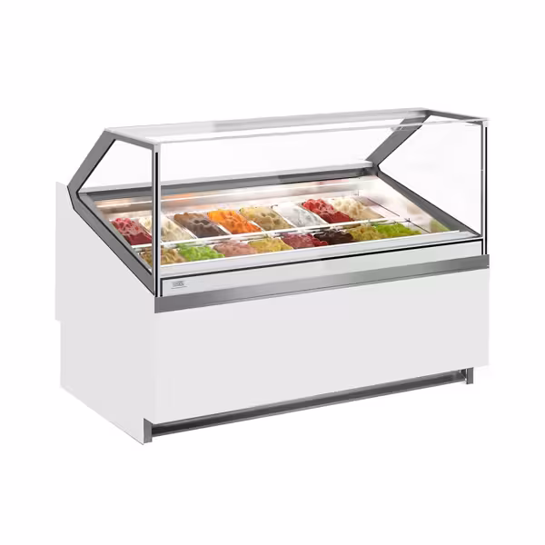 Vetrina Gelato IVY - 1606mm - Refrigerazione ventilata - per 16x Vasca da gelato da 5 Litri - Sbrinamento automatico - Bianco