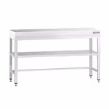 Table de travail en inox PREMIUM - 1400x800mm - avec étagère basse + traverses de renfort