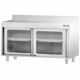 Paslanmaz Çelik Dolaplı Çalışma Tezgahı PREMIUM - 1400x600mm - ile Cam Sürgülü Kapılı & Sırt