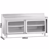 Mesa armario inox PREMIUM Mesa armario inox - 2000x700mm - con puerta corredera de cristal y soporte superior