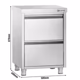 Cassettiera PREMIUM - in acciaio inox AISI 304 - con 2 cassetti - 500x600mm