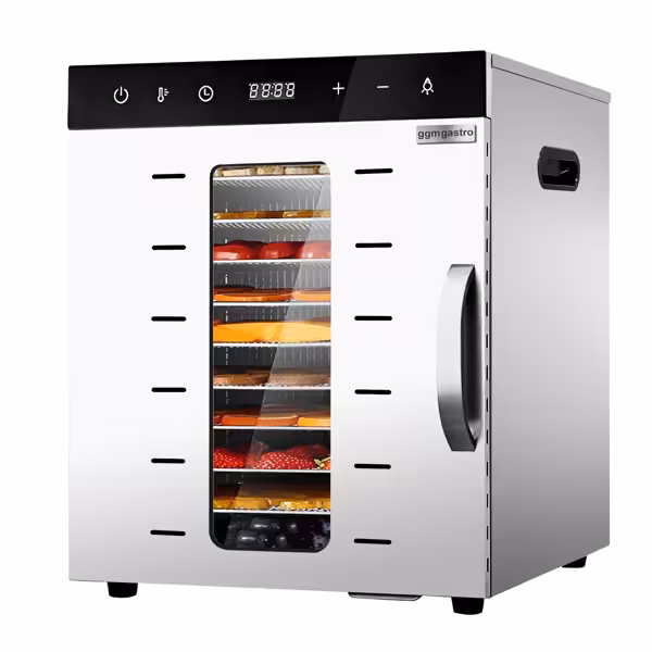 Professionell Torkugn i rostfritt stål / Kraftfull Dehydrator - 10 hyllor - 30–90 °C - 800 W