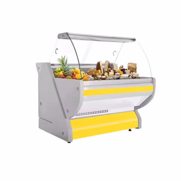 Banco gastronomia professionale / Banco Macelleria - 990x1150mm - Statica - 250 L - Vetro curvo - Colore Giallo