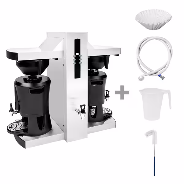 Commercial Twin Filter Coffee Machine - 2x 5.0L - 9 kW - with Direct Water Connection & Hot Water Tap - incl. 2 Thermal Containers