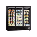 Commercial multideck display fridge - 1890mm - 1539L - with 3 double‑glazed hinged glass doors & 5 shelves - Black
