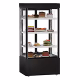 Vitrina pastelera refrigerada MADRID - 850 litros - 1000x730x1935mm - doble cristal - con 3 estantes de cristal - puertas correderas traseras - Negro mate