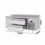 Kylbänk PREMIUM PLUS - 1960x600 mm - 385 l - Fläktkyla - GN 1/2 - med 1 dörr - med 4 lådor - med bakkant - R290