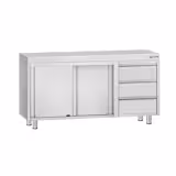 Mesa armario inox ECO - 1400x700mm - con 3 cajones derecha & con estante intermedio