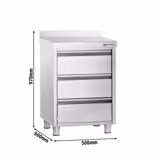 Armario de trabajo PREMIUM - acero inoxidable - con 3 cajones y peto trasero - 500x600mm