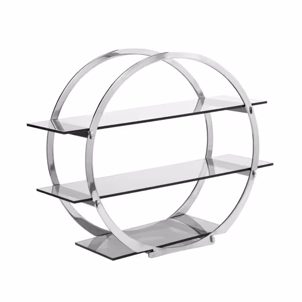 Etagere / Buffet Stand - Chrome - round - Ø540mm - with 3 shelves - Stainless steel & plexiglass