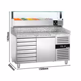 Commercial Refrigerated Pizza Prep Counter PREMIUM - 1500x800 - 1 Door - 7 Drawers - Top Display Rail LED - 5x GN 1/3 + 1x GN 1/2
