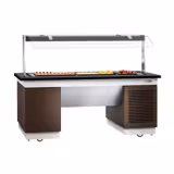 Refrigerated Buffet Counter with Cooling Plate – Black Granite Edge – Glass Sneeze Guard, Shelf, Castors & Feet