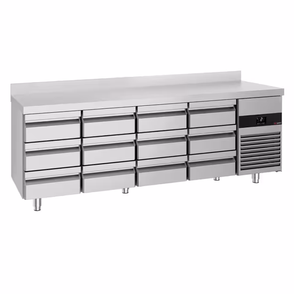 Table réfrigérée PREMIUM - 2330x700 mm - 12 tiroirs - avec dosseret