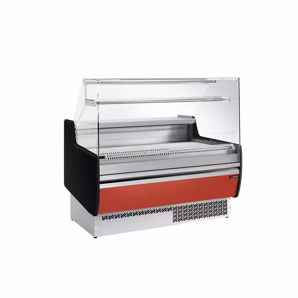 Banco gastronomia professionale - 1310x953mm - Ventilata - 144 L - Vetro dritto - Pannello frontale Rosso RAL 3003 - 2 porte - con 1 ripiano