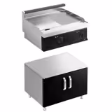 Fry Top Elettrico Professionale - 13,8 kW - Liscio e Rigato - Superficie di cottura: 795x535mm - incl. base armadiata con 2 porte