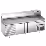 Table réfrigérée à pizza Premium PLUS - 2305 x 800 mm - avec 2 portes & 7 tiroirs - incl. vitrine réfrigérée de présentation - 10x GN 1/3