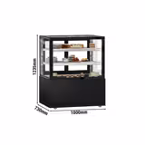Vitrine à pâtisserie réfrigérée MADRID - 430L - 1000mm - Double vitrage - avec 2 étagères en verre - portes coulissantes vitrées arrière - Noir mat