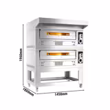 (2 uds) Horno de pizza a gas - 2 cámaras - piedra refractaria - 9+9x Ø33cm - 230V - Manual - hasta 370°C - incl. campana de acero inox & bastidor inferior - con iluminación